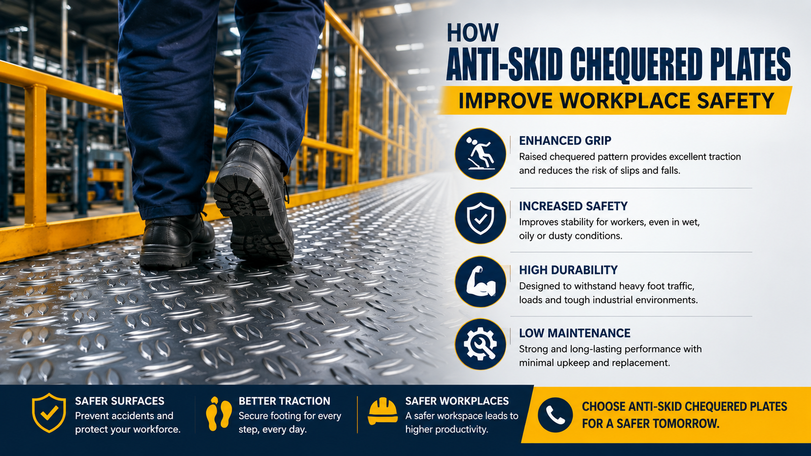 How Anti-Skid Chequered Plates Improve Workplace Safety
